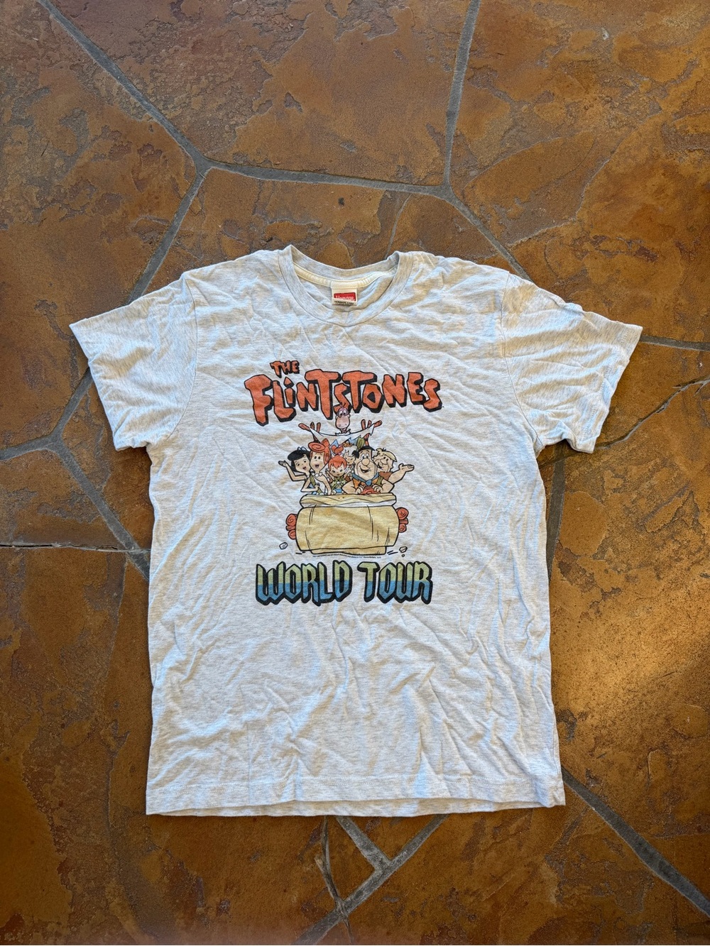 Homage Flintstones World Tour Gray Graphic Tee Crew Neck Short Sleeve Men's M